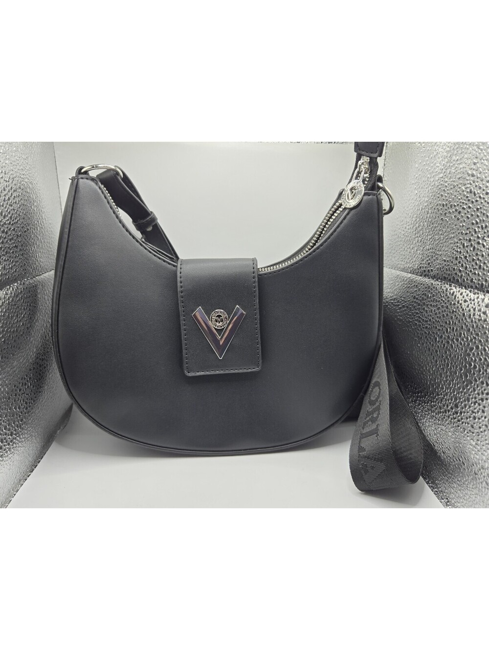 Valentino Orlandi Crescent Shoulder Bag Black V Logo Coin Pouch Crossbody Set